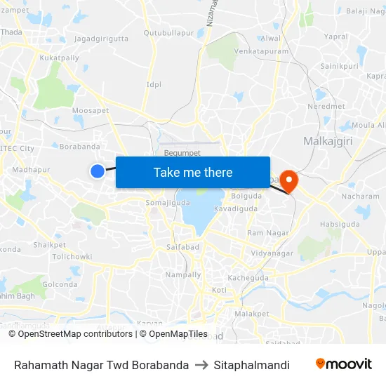 Rahamath Nagar Twd Borabanda to Sitaphalmandi map