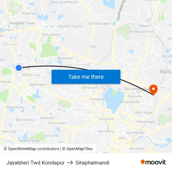 Jayabheri Twd Kondapur to Sitaphalmandi map