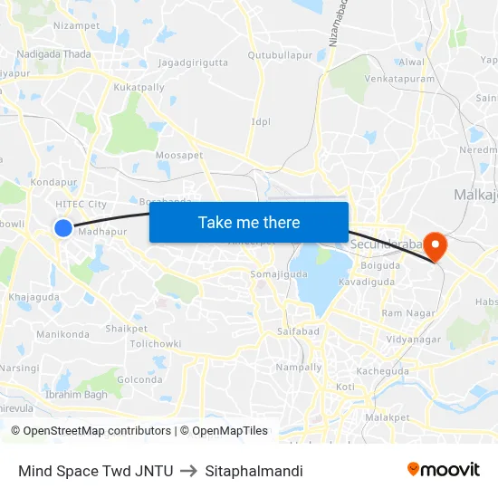 Mind Space Twd JNTU to Sitaphalmandi map