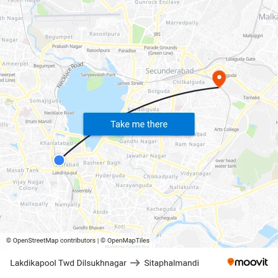 Lakdikapool Twd Dilsukhnagar to Sitaphalmandi map