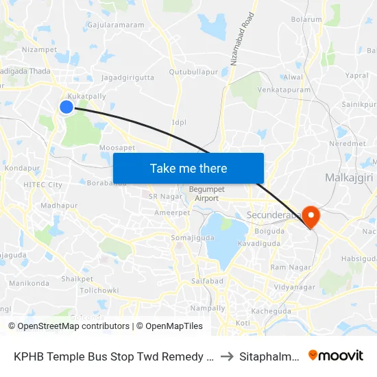 KPHB Temple Bus Stop Twd Remedy Hospital to Sitaphalmandi map
