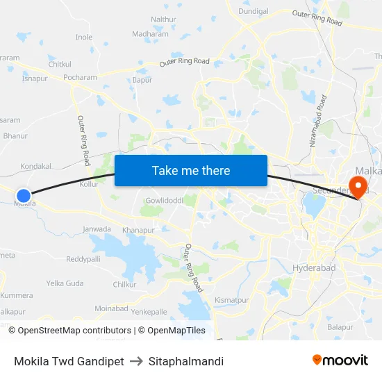 Mokila Twd Gandipet to Sitaphalmandi map