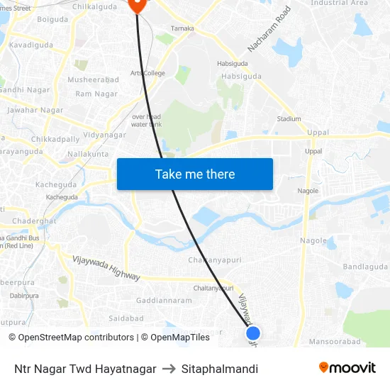 Ntr Nagar Twd Hayatnagar to Sitaphalmandi map