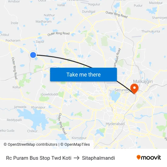 Rc Puram Bus Stop Twd Koti to Sitaphalmandi map