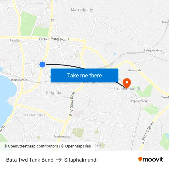 Bata Twd Tank Bund to Sitaphalmandi map