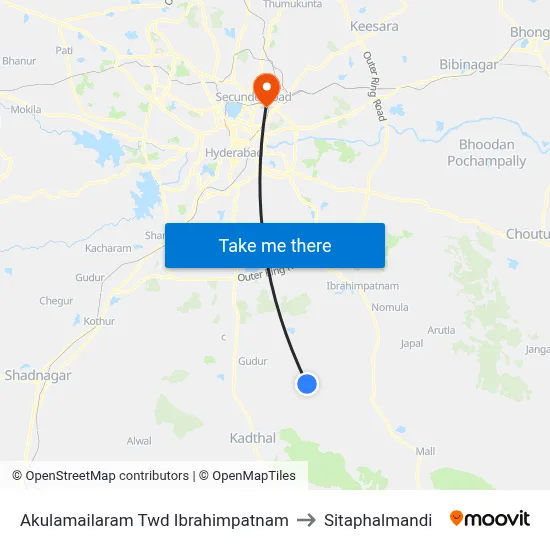 Akulamailaram Twd Ibrahimpatnam to Sitaphalmandi map