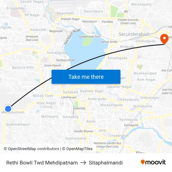 Rethi Bowli Twd Mehdipatnam to Sitaphalmandi map