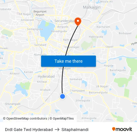 Drdl Gate Twd Hyderabad to Sitaphalmandi map