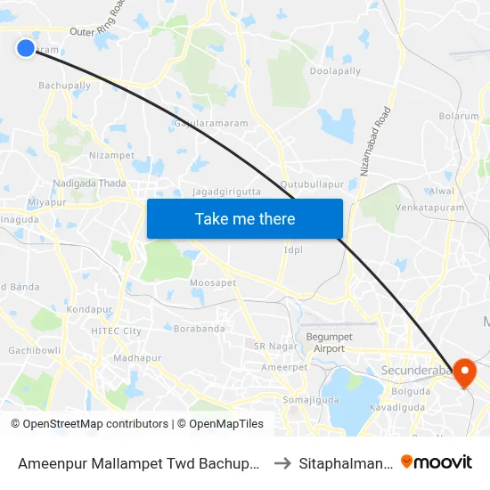 Ameenpur Mallampet Twd Bachupally to Sitaphalmandi map