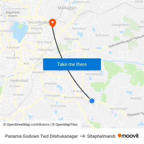 Panama Godown Twd Dilshukanagar to Sitaphalmandi map
