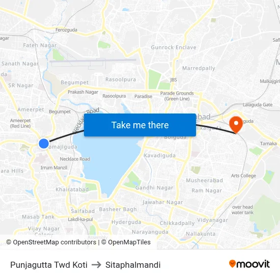 Punjagutta Twd Koti to Sitaphalmandi map