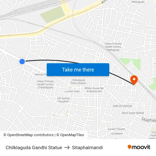 Chilklaguda  Gandhi Statue to Sitaphalmandi map