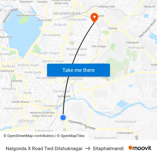Nalgonda X Road Twd Dilshuknagar to Sitaphalmandi map