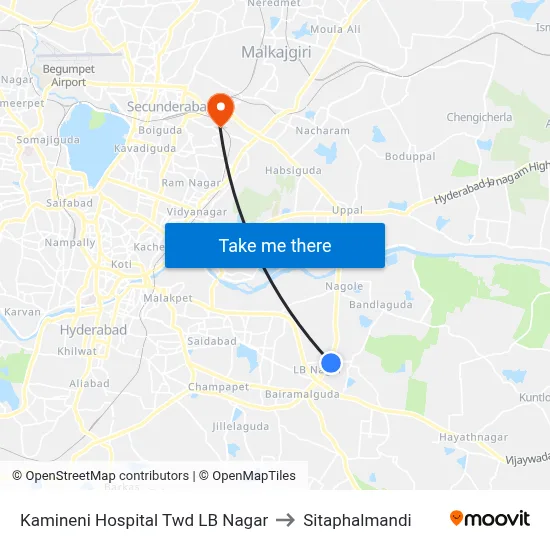 Kamineni Hospital Twd LB Nagar to Sitaphalmandi map