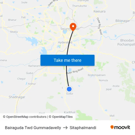 Bairaguda Twd Gummadavelly to Sitaphalmandi map