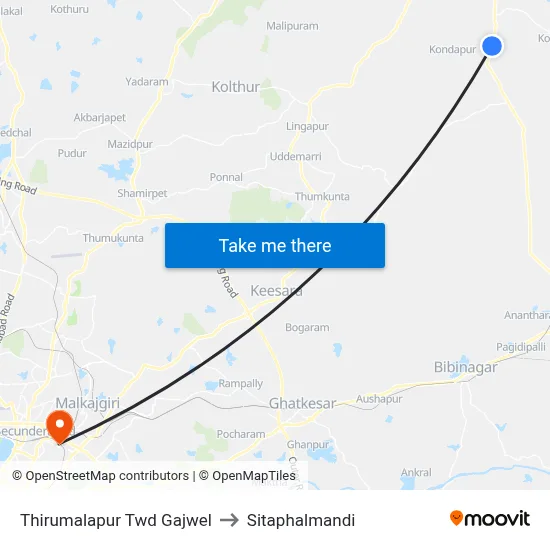 Thirumalapur Twd Gajwel to Sitaphalmandi map