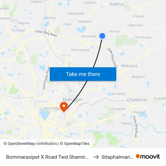 Bommarasipet X Road Twd Shamirpet to Sitaphalmandi map