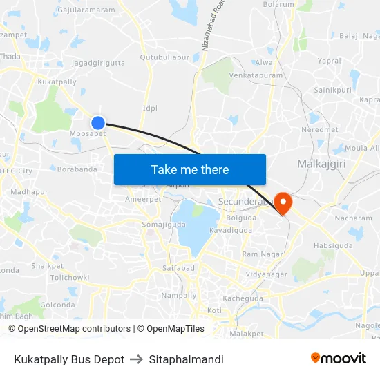 Kukatpally Bus Depot to Sitaphalmandi map