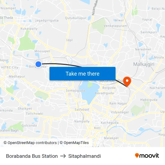 Borabanda Bus Station to Sitaphalmandi map