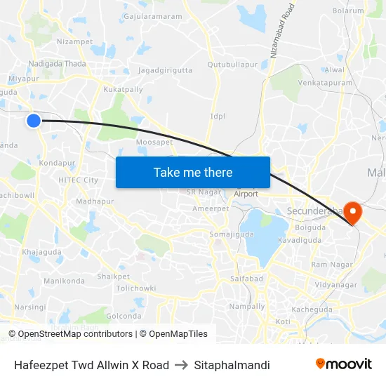 Hafeezpet Twd Allwin X Road to Sitaphalmandi map