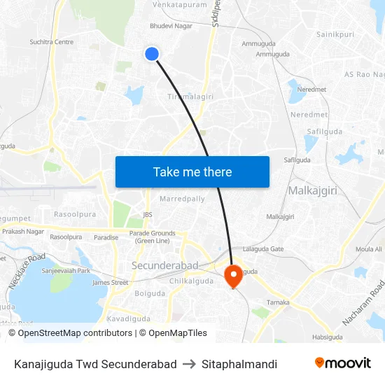 Kanajiguda Twd Secunderabad to Sitaphalmandi map