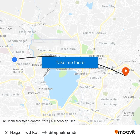 Sr Nagar Twd Koti to Sitaphalmandi map