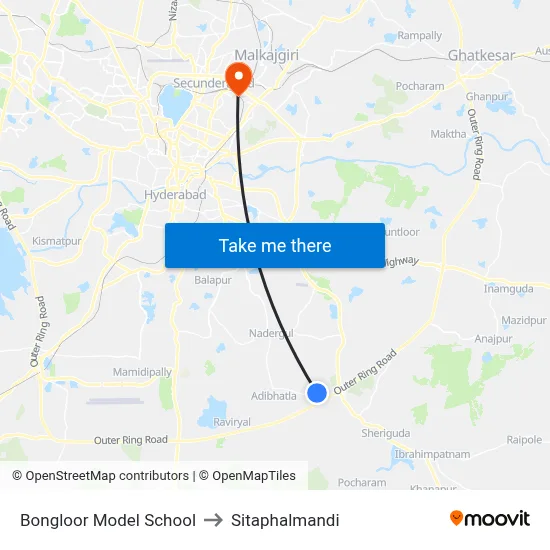 Bongloor Model School to Sitaphalmandi map