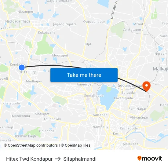 Hitex Twd Kondapur to Sitaphalmandi map