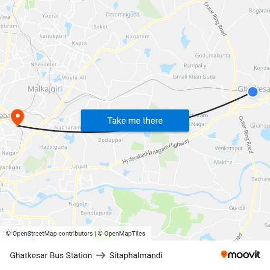 Ghatkesar Bus Station to Sitaphalmandi map