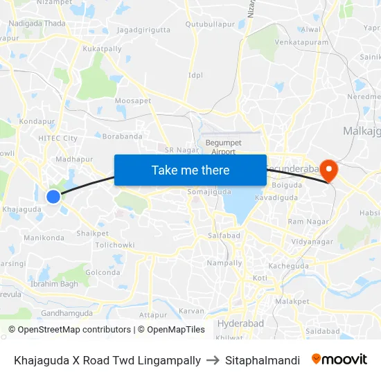 Khajaguda X Road Twd Lingampally to Sitaphalmandi map