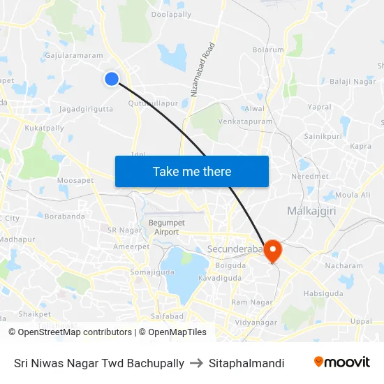 Sri Niwas Nagar Twd Bachupally to Sitaphalmandi map