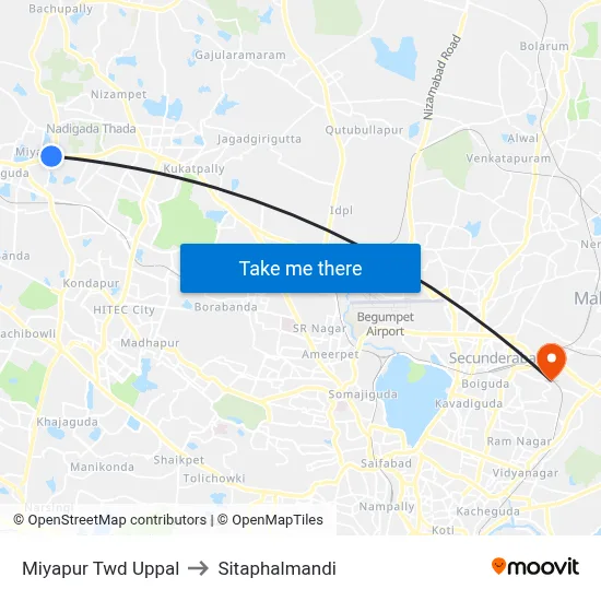 Miyapur Twd Uppal to Sitaphalmandi map