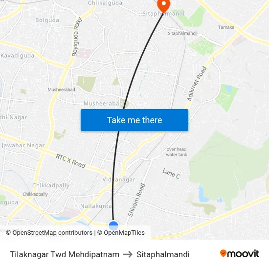 Tilaknagar Twd Mehdipatnam to Sitaphalmandi map