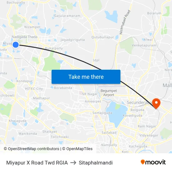 Miyapur X Road Twd RGIA to Sitaphalmandi map
