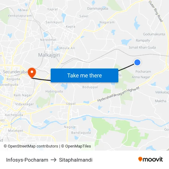 Infosys-Pocharam to Sitaphalmandi map