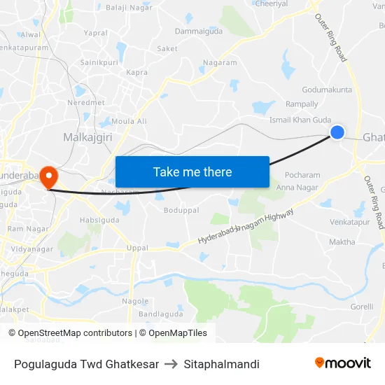 Pogulaguda Twd Ghatkesar to Sitaphalmandi map
