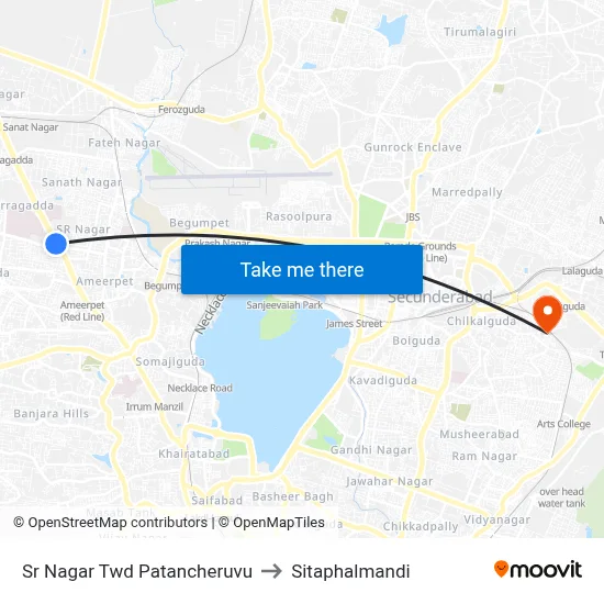 Sr Nagar Twd Patancheruvu to Sitaphalmandi map