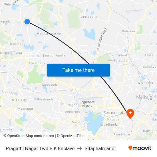 Pragathi Nagar Twd B K Enclave to Sitaphalmandi map
