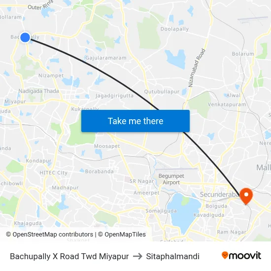 Bachupally X Road Twd Miyapur to Sitaphalmandi map
