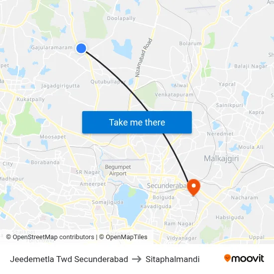 Jeedemetla Twd Secunderabad to Sitaphalmandi map
