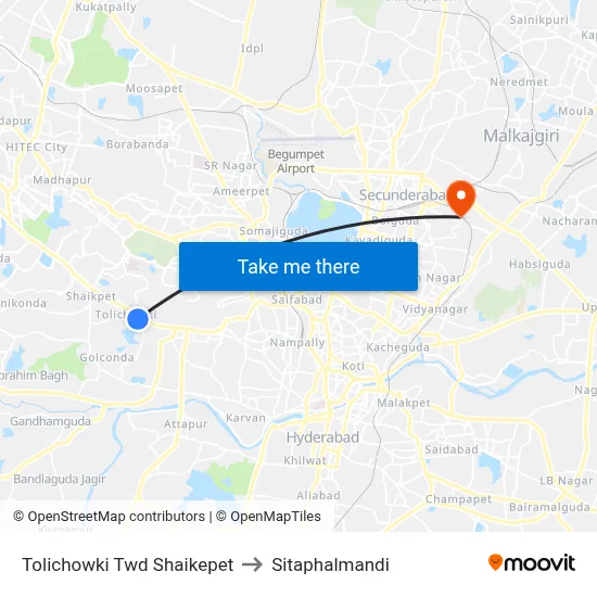 Tolichowki Twd Shaikepet to Sitaphalmandi map