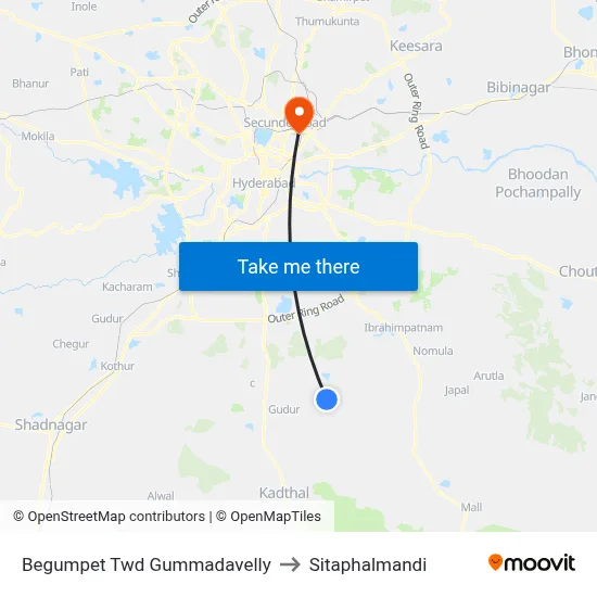 Begumpet Twd Gummadavelly to Sitaphalmandi map