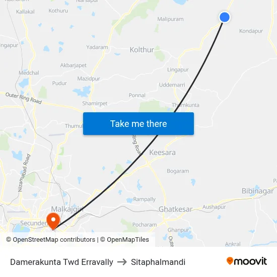 Damerakunta Twd Erravally to Sitaphalmandi map