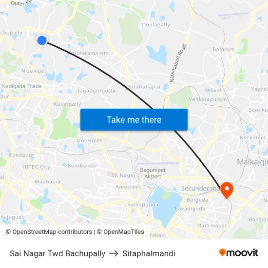Sai Nagar Twd Bachupally to Sitaphalmandi map