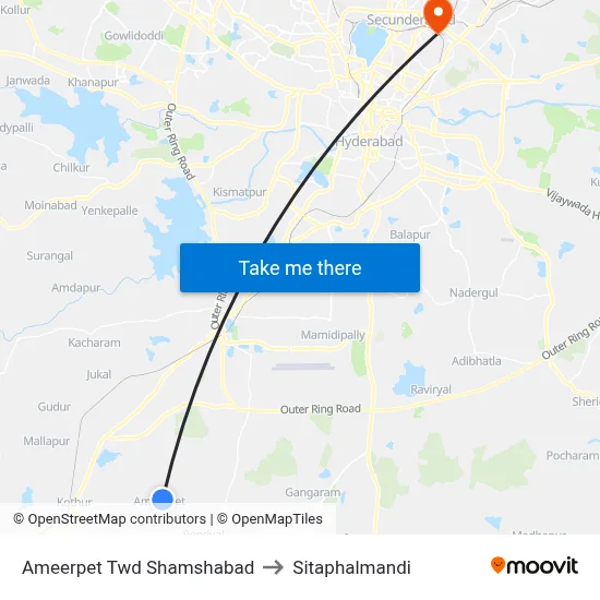 Ameerpet Twd Shamshabad to Sitaphalmandi map