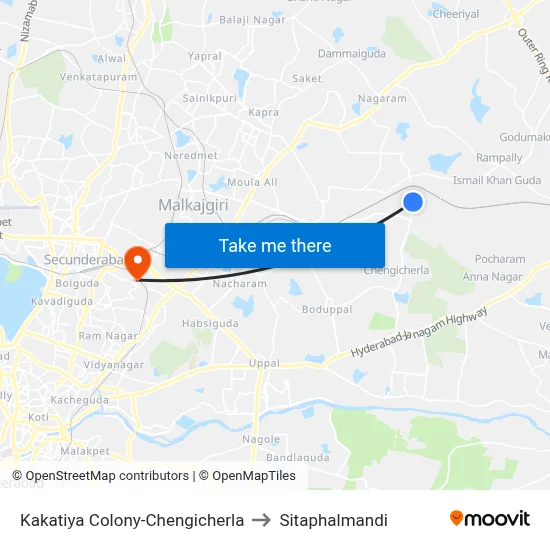 Kakatiya Colony-Chengicherla to Sitaphalmandi map