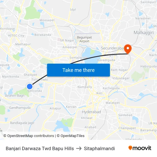 Banjari Darwaza Twd Bapu Hills to Sitaphalmandi map