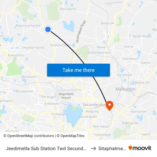 Jeedimetla Sub Station Twd Secunderabad to Sitaphalmandi map