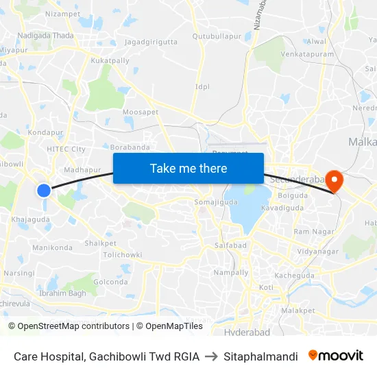 Care Hospital, Gachibowli Twd RGIA to Sitaphalmandi map
