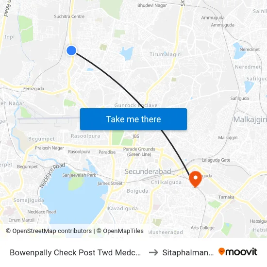 Bowenpally Check Post Twd Medchal to Sitaphalmandi map
